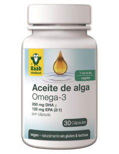 RAAB VITALFOOD - ACEITE DE ALGA-OMEGA 3 VEGETAL CAPSULAS 1183 mg. BOTE 30 UDS.(CONVENCIONAL)