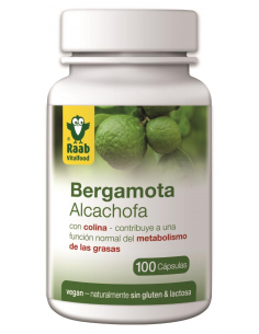 RAAB VITALFOOD - BERGAMOTA Y ALCACHOFA BOTE 100 CAPSULAS 430 MG.