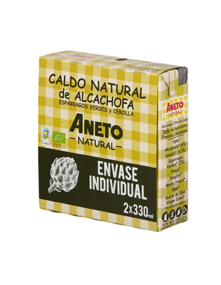 Aneto Natural - CALDO DE ALCACHOFA ECOLOGICO 0% SAL AÑADIDA  (BIPACK 2X330 ML.) ANETO
