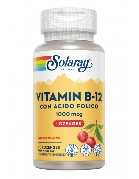 Solaray - VITAMINA B12 + ACIDO FOLICO 100 MCG -  90 COMP. SUBLINGUALES