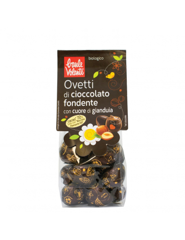 HUUEVOS DE CHOCOLATE NEGRO CORAZÓN GIANDUIA 100 GR BIO