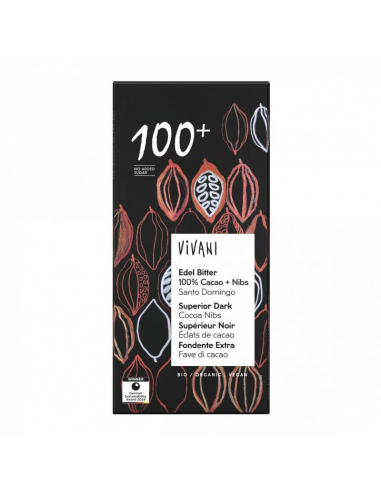 VIVANI CHOCOLATE NEGRO SUPERIOR 100% CON NIBS DE CACAO 80 GR. BIO