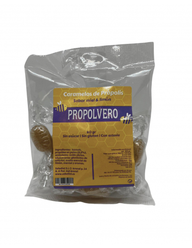 Propolvero - CARAMELOS DE PRÓPOLIS SABOR MIEL Y LIMÓN S/AZ. 80 GR PROPOLVERO