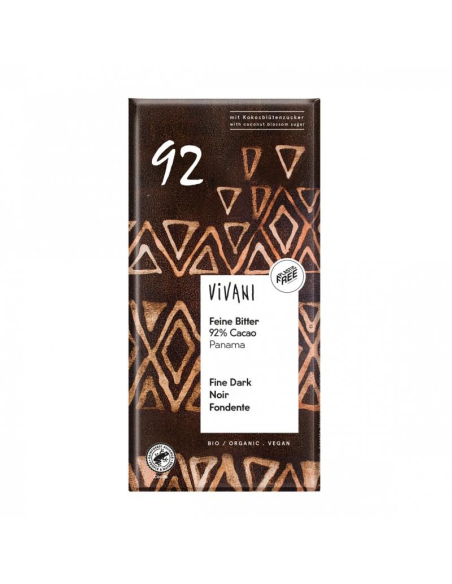 Vivani Chocolat - VIVANI CHOCOLATE NEGRO 92% PANAMA CON AZUCAR DE COCO 80 GR. BIO