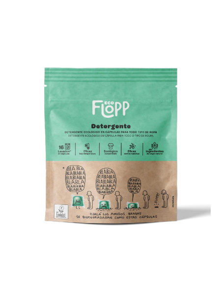 Flopp - FLOPP DETERGENTE  ECOLÓGICO TODO TIPO DE ROPA 16 CÁPSULAS DOYPACK - ECOLABEL