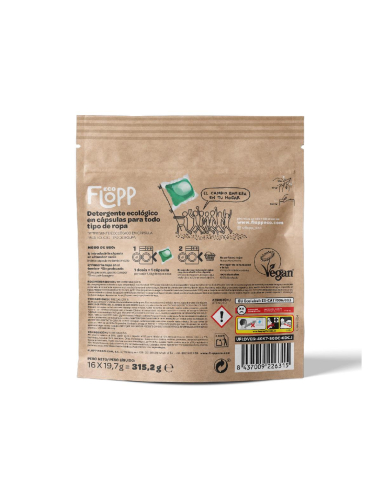 Flopp - FLOPP DETERGENTE  ECOLÓGICO TODO TIPO DE ROPA 16 CÁPSULAS DOYPACK - ECOLABEL
