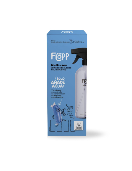 Flopp - FLOPP MULTIUSOS PACK INICIAL LIMPIADOR ECOLÓGICO BOTELLA SPRAY + 2 CÁPSULAS CONCENTRADAS - ECOLABEL