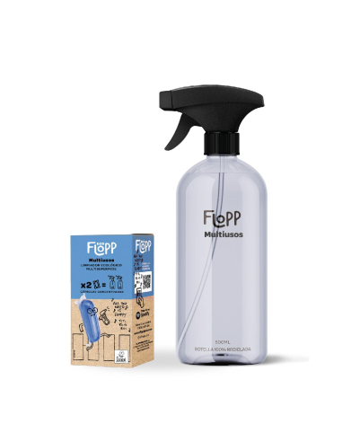 Flopp - FLOPP MULTIUSOS PACK INICIAL LIMPIADOR ECOLÓGICO BOTELLA SPRAY + 2 CÁPSULAS CONCENTRADAS - ECOLABEL