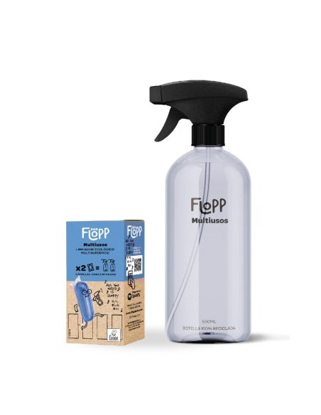 Flopp - FLOPP MULTIUSOS PACK INICIAL LIMPIADOR ECOLÓGICO BOTELLA SPRAY + 2 CÁPSULAS CONCENTRADAS - ECOLABEL