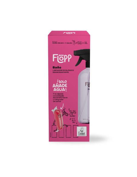Flopp - FLOPP BAÑO PACK INICIAL LIMPIADOR ECOLÓGICO DESINCRUSTANTE BOTELLA SPRAY + 2 CÁPSULAS CONCENTRADAS - ECOLABEL