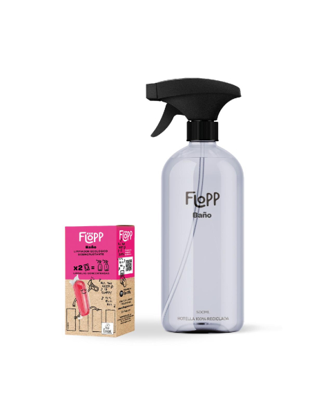 Flopp - FLOPP BAÑO PACK INICIAL LIMPIADOR ECOLÓGICO DESINCRUSTANTE BOTELLA SPRAY + 2 CÁPSULAS CONCENTRADAS - ECOLABEL