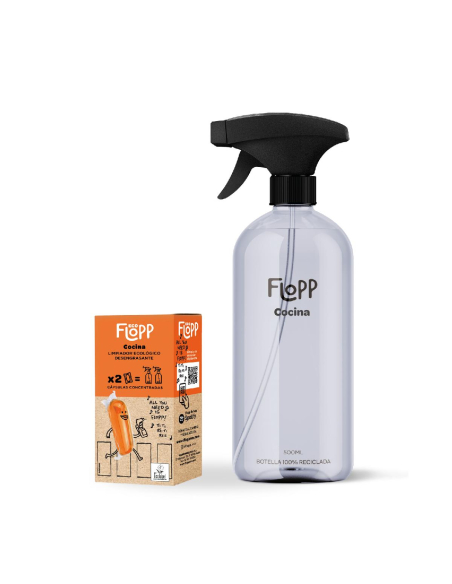 Flopp - FLOPP COCINA PACK INICIAL LIMPIADOR ECOLÓGICO DESENGRASANTE BOTELLA SPRAY + 2 CÁPSULAS CONCENTRADAS - ECOLABEL