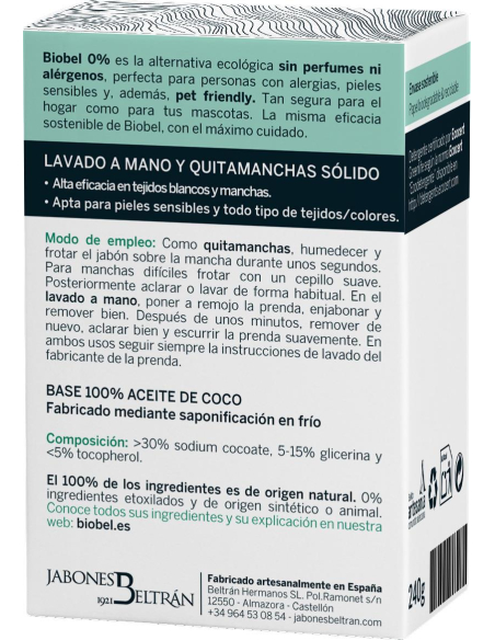 Biobel 0% - JABON PASTILLA COCO BIOBEL 0% 240 GRS. (REF.6308)