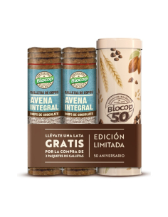 Biocop - GALLETAS COPOS AVENA INT. CHIPS CHOCO + LATA 50 ANIVERSARIO BIOCOP 2x250 GRS.